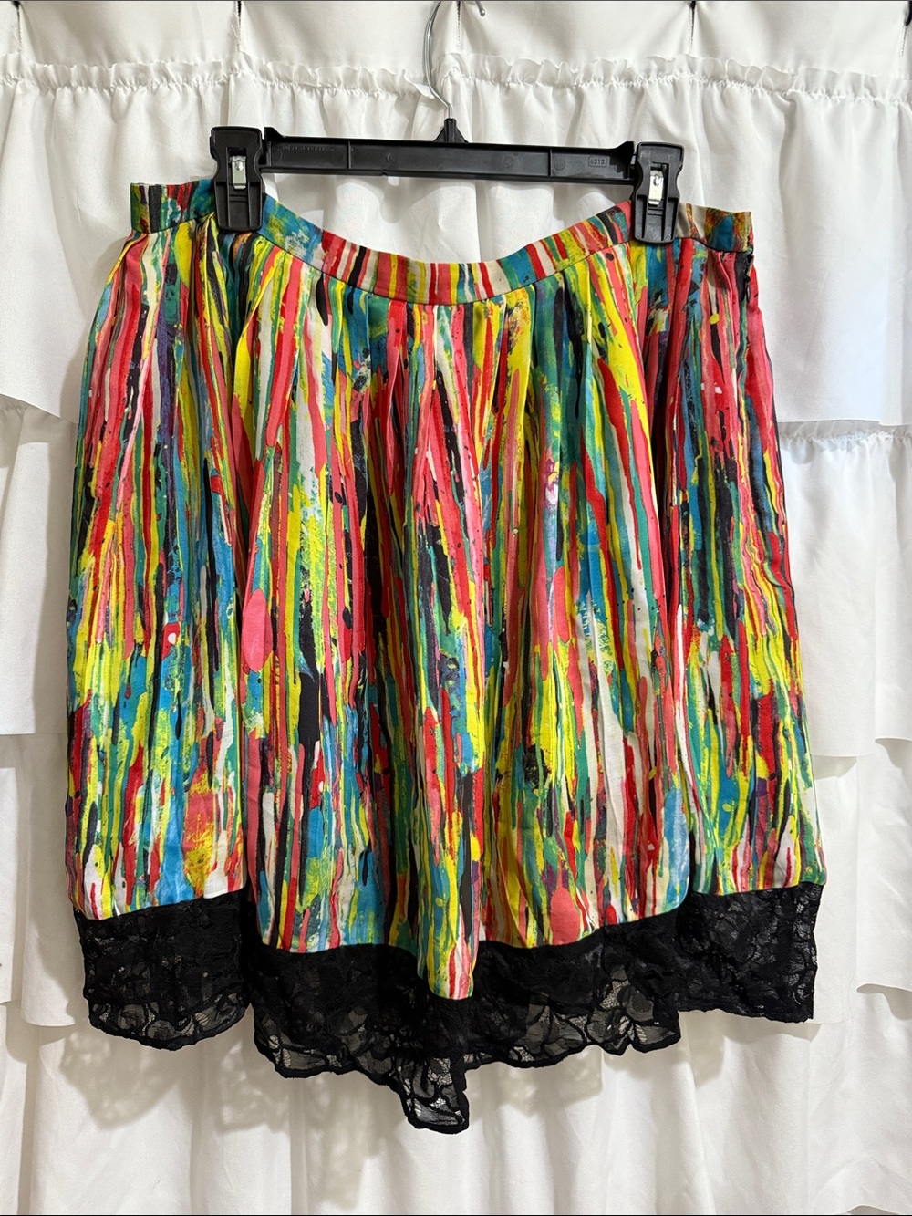 Prabal Gurung Multicolor Painted Stripe Skirt with Black Lace Hem